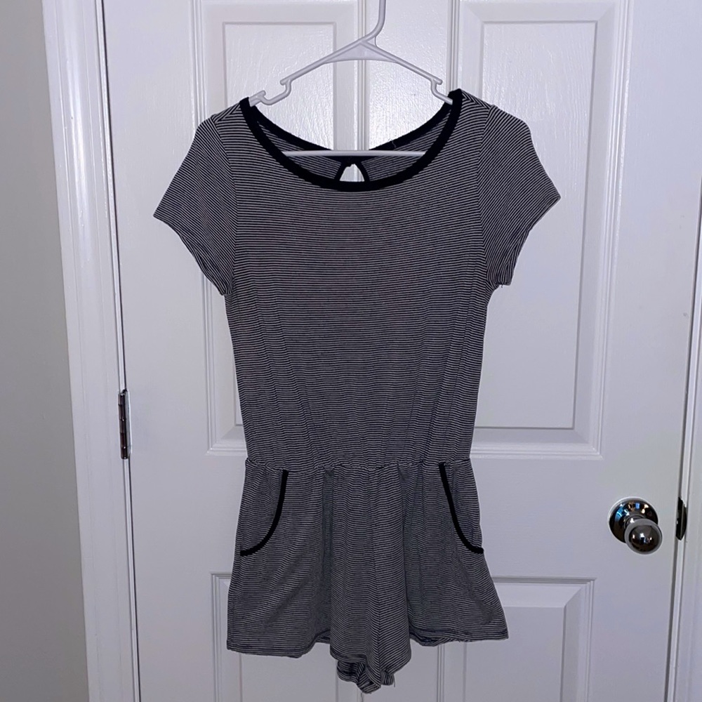Navy Blue Striped Romper